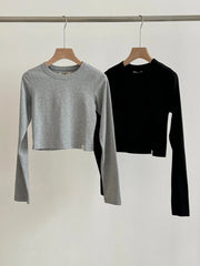 Aiertu - New Striped Cropped T-shirts For Women 2025 Spring Round Neck Slim Long Sleeve Tees Korean Fashion Casual Cotton Tops Tee Shirts Aiertu