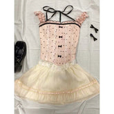 Aiertu - Retro 2 Piece Skirt Sets Women Corset Blouse Sleeveless + Mini Skirts Japanese Kawaii 2000s Vintage Y2k Suits Chic Even Party Aiertu