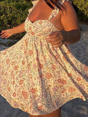 Aiertu - Women V-Neck Maxi Dress Sleeveless Ruffle Floral Print Boho Beach Dress Summer Casual Long Dress with Pockets Aiertu