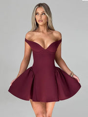 Aiertu Off-shoulder Backless Sexy Mini Dress for Women Wine Red Sleeveless Strapless High Waist A-line Club Party Sexy Dress Aiertu