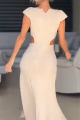 Aiertu - Sexy Slit Ruched Flower Shape V Neck Evening Dresses Aiertu