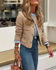 Aiertu - French high-end gold single-breasted small fragrant style jacket for women, spring and autumn fashion, versatile bright silk tex Aiertu