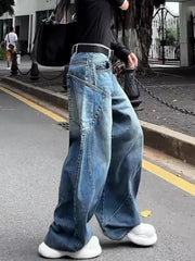 Aiertu - American Niche Y2K Fashion Blue Pocket Cargo Pants Women Autumn Winter Street Loose Casual Harajuku High Waist Wide Leg Jeans Aiertu