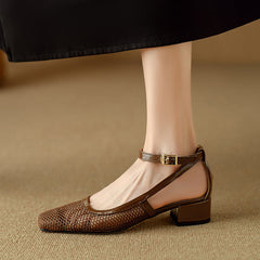 Aiertu New Fashion Women High Heeled Sandals Genuine Leather Hollowing Party Shoes Woman Kitten Heels Prom Pumps Office Mesh Shoes Aiertu