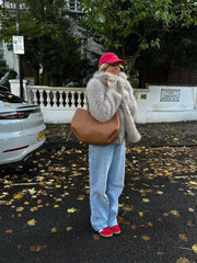 Aiertu - Elegant Faux Fur Cardigan Coats Women Winter Long Sleeve Loose Luxury Coats Female Chic Solid Streetwear All-match Outcoat Aiertu