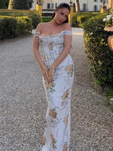 Aiertu - Elegant Off Shoulder Maxi Dresses Women Chic Floral Printed High Waist Gowns Fashion Lady Ruffled Sleeveless Party Vestidos Aiertu