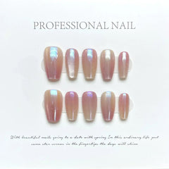 Aiertu 10Pcs Cat Eye Handmade Press On Nails with Gradient Design False Nails Full Cover French Ballerina Wearable Artificial Nail Tips Aiertu