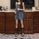 Aiertu Korean 2000s Fashion Denim Dresses for Large Women Plus Size Summer Casual Teen Strap Retro Jeans Loose Overall Dress Women Aiertu