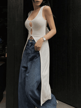 Aiertu - Split Button Front Sleeveless Maxi Dress Aiertu