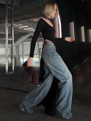 Aiertu - Woman Clothing Long Sleeve High Slit Black T-shirt Dress Y2K Streetwear 2026 Fall Ladies High Waist Slim Irregular Long Dresses Aiertu