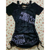 Aiertu - American Strappy Letter Print T-shirt Women Retro Streetwear Hot Girl Slim Fit Millennial Fashion Street Trend Casual Y2K Top Aiertu