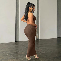 Aiertu Ribbed Solid Summer Dresses For Women Backless Sleeveless Sexy Slit Mini Dress Bodycon 2025 Outfits Elegant Party Y2K Aiertu