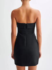Aiertu - Elegant Strapless Sexy Mini Dress for Women Button pocket Zipper Off-Shoulder Sleeveless Female Backless A-line Club Party Aiertu