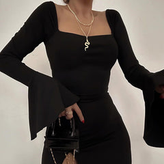 Aiertu - Solid Color Backless Flare Sleeve Mini Dress Aiertu