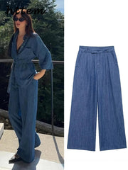 Aiertu - Elegant Women's Baggy Jeans Fashion High Waist Pocket Wide Leg Female Trouser 2025 Spring Lady Casual All-match Denim Pant New Aiertu