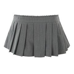 Aiertu - 2 color Y2K Grey Striped Print Pleated Mini Skirt Sexy Side Zipper Wood ears Low Waist Short Skater Skirts With Underwear Lining Aiertu
