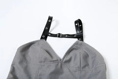 Aiertu - V-neck Fold Suspender Dress For Women Belt Buckle Backless Sexy Bodycon Mini Dress A-line High Waist Party Dress Ladies Aiertu