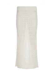 Aiertu -Hollow-Out Low-Rise Sheer Slit Maxi Skirt aiertu