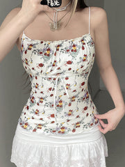 Aiertu -Floral Ruched Mesh Cami Top aiertu