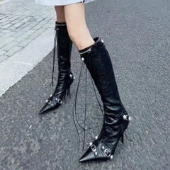 Aiertu - Women Sexy Chelsea Boots Pointed Toe High Heels Shoes Designer Winter New Stilettos Knee High Boots Pumps Motorcycle Botas Aiertu