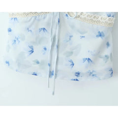 Aiertu - New Women Sexy Sleeveless V Neck Lace Trim Floral Print Camis Holiday Summer Crop Top Aiertu