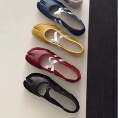Aiertu - Split-Toe Casual Ballet Flats Shoes Women Pu Leather Cross Band Mary Janes Shoes Spring Autumn Streetwear Elegant Loafers New Aiertu