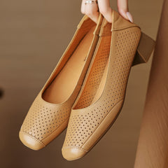 Aiertu - summer new women's cow leather hollow-out breathable summer 3cm low heel pumps elegant ladies OL style slim heeled shoes 41 Aiertu