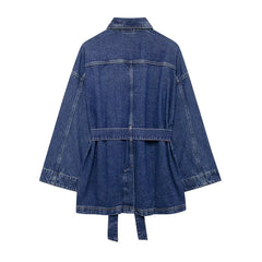 Aiertu - Fashion Women's Denim Jackets With Belt Casual Lapel Single-breasted Pockets Washed Jacket 2025 Spring Lady Y2k Street Outwear Aiertu