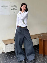 Aiertu - Business Women Pintuck High Rise Suit Pants Casual Straight Wide Leg Gray Solid Draped Long Trousers OL Female Clothes Aiertu