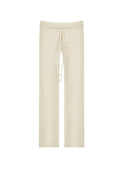 Aiertu Solid Turned Waist Tie Up Flare Leg Pants Aiertu