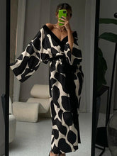 Aiertu - Print Long Lace-up Maxi Dress Spring Summer Nightgown Long Sleeve Kimono For Women Bathrobe Gown Sexy Home Robe Loungewear Aiertu