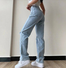 Aiertu - Women's Jeans Large Size Boyfriend y2k Denim Pants Female High Waist Mom Ripped Jeans Stright Trousers Aiertu