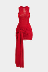 Aiertu Mesh Cut Out Tie Front Sleeveless Mini Dress Aiertu