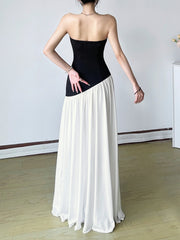 Aiertu - Elegant Fashion Slim Patchwork Split Tube Dress Holiday Sexy Slash Neck Sleeveless Maxi Dresses For Women 2026 Summer Aiertu
