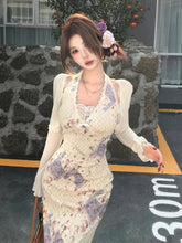 Aiertu Sexy Two Pieces Set Sun Protection Crop Cardigan + High Waist Halter Print Backless Bandage Drees Femme Outfit Y2k Aesthetic Aiertu