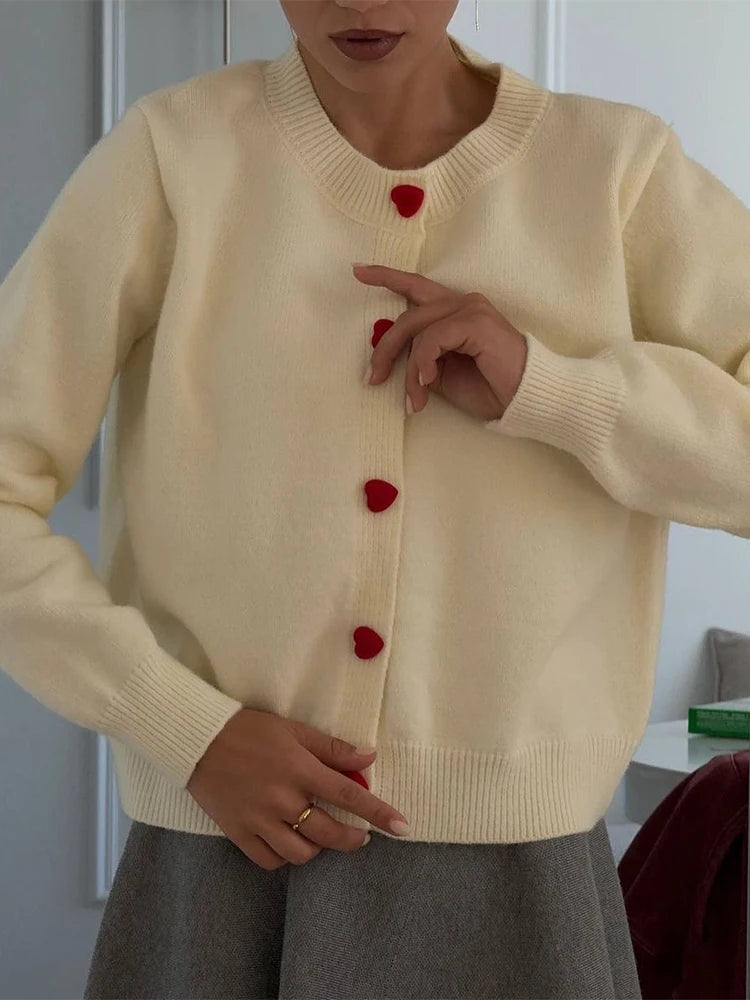 Aiertu - Heart Button Knit Cardigan For Women Autumn Fashion Loose Casual Long Sleeve Sweater Femme Winter Solid Knitwear Sweater Aiertu