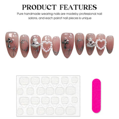 Aiertu 10pcs Blush Pink Fake Nail Patches Handmade Pearl Love Heart Press On Nails Planet Cross Designs Detachable Almond Aiertu