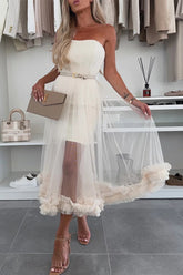 Aiertu -Casual Solid Color Without Belt Mesh Strapless Mesh Dresses(No belt) aiertu