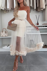 Aiertu -Casual Solid Color Without Belt Mesh Strapless Mesh Dresses(No belt) aiertu