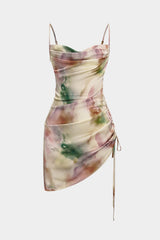 Aiertu Tie Dye Ruched Drawstring Slip Sleeveless Mini Dress Aiertu