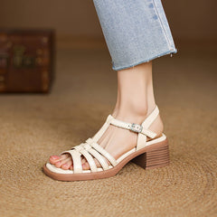 Aiertu - Fashion High Heels 2025 Summer Newest Buttoned Sandals Vintage Thick Heels Pumps Women Wedding Office Lady Shoes Woman Heels Aiertu