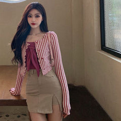 Aiertu Vintage Striped Shirts Women Y2K Tunic Slim Crop Tops Streetwear Korean Harajuku Long Sleeve Skinny Casual Blouses New Aiertu