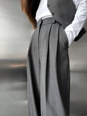 Aiertu - Wide Leg Pants Spring Summer New Women's Solid Color Fashion High Waist Trousers Office Lady Chic Loose Suit Pants Aiertu