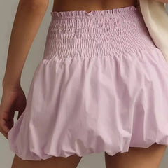 Aiertu - Womens Y2K Pink Mini Bubble Skirt High Waist Ruffle Hem Pleated Short Skirt Cute Retro Puffy A Line Balloon Skirt Aiertu