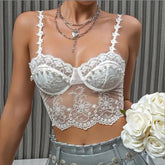 Aiertu - party look snspos Women's Lace sexy flower embroidery Corset Fish Bone Chest Flower Pearl design Bra Women Strapless Lace Top Wrapped Chest Aiertu