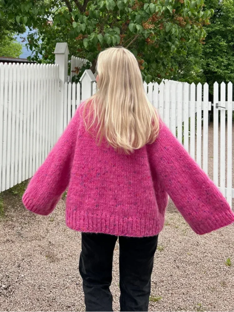 Aiertu - Pink Oversize Long Sleeve Knit Pullover Women Casual Loose Lazy Round Neck Kink Sweater 2026 Autumn Lady High Street Knitwear Aiertu