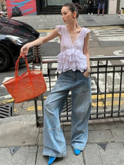 Aiertu - Y2k Aesthetic Sweet Fairy Tank Top Harajuku Lace Patchwork Ruffled Camisole 2026 Summer Grunge Backless Bandage Cropped Tanks Aiertu