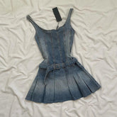 Aiertu - Mini Dress Retro Harajuku Blue Dress for Women Fashion Slim Sexy Summer Dress Suspender Zipper Gothic Denim Dresses Streetwear Aiertu