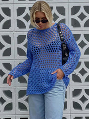 Aiertu - Sexy Hollow Out Knit Cover Up Dress For Women See-Through Loose Beach Holiday Mini Dress Summer Splice Knitwear Cover up Aiertu