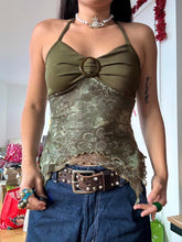 Aiertu - summer inspo Hot Retro Forest Green Vintage Print Boho Y2K Camisole Backless Halter Tie Asymmetrical Tops Women Summer Vacation Clothing Aiertu
